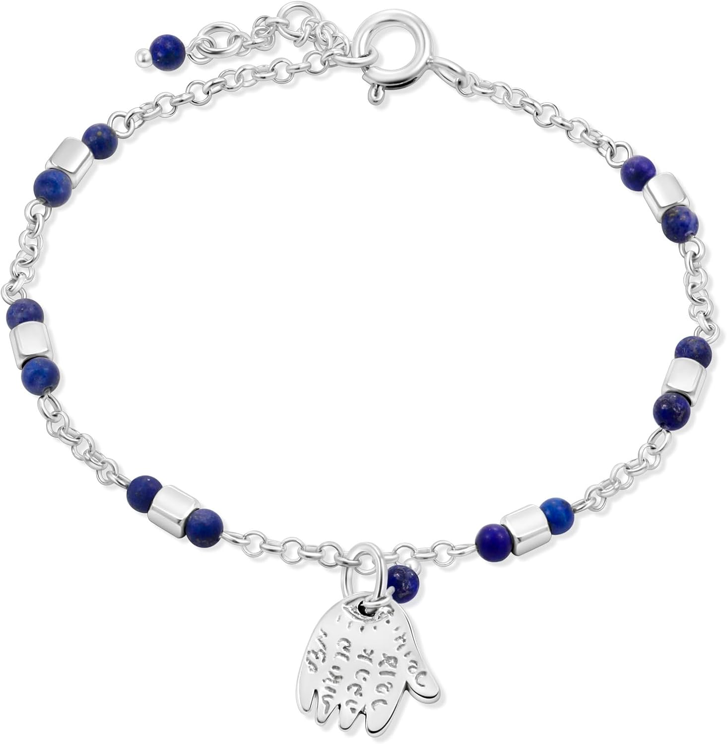 ADITA GOLD Lapis Lazuli Bracelet for Women with Hamsa in 925 Sterling Silver - December Birthstone,Handmade Birthstone Bracelet for Women, Lapis Lazuli Beads - Jewelry Gift for Her