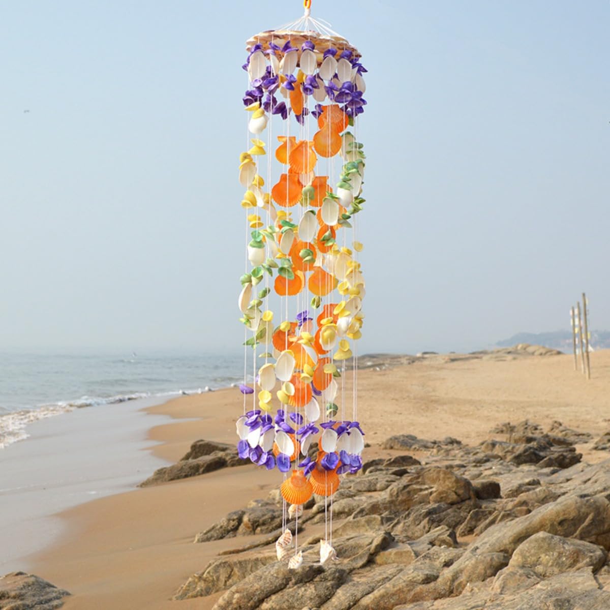Seashell Wind Chime, Handmade Hanging Ornament with Conch & Shell Accents, Indoor Decor for Bedroom, Living Room, Balcony (purple)