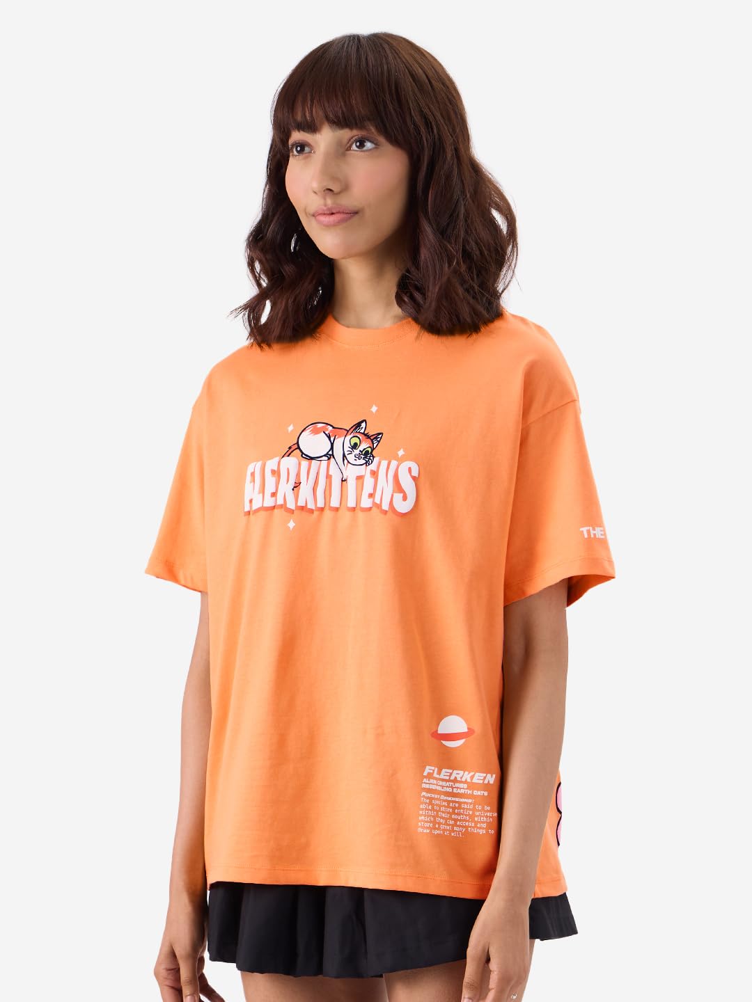 The Souled Store Marvel The Marvels Flerkittens - Camiseta oficial de manga corta con cuello redondo y estampado gráfico naranja