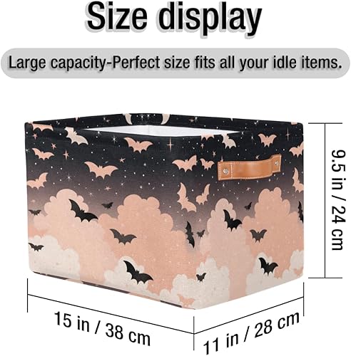 Miniatura 6 de Bonita cesta de almacenamiento de murciélagos, plegable con asa de tela, caja de almacenamiento rectangular para armario, estantería, hogar,