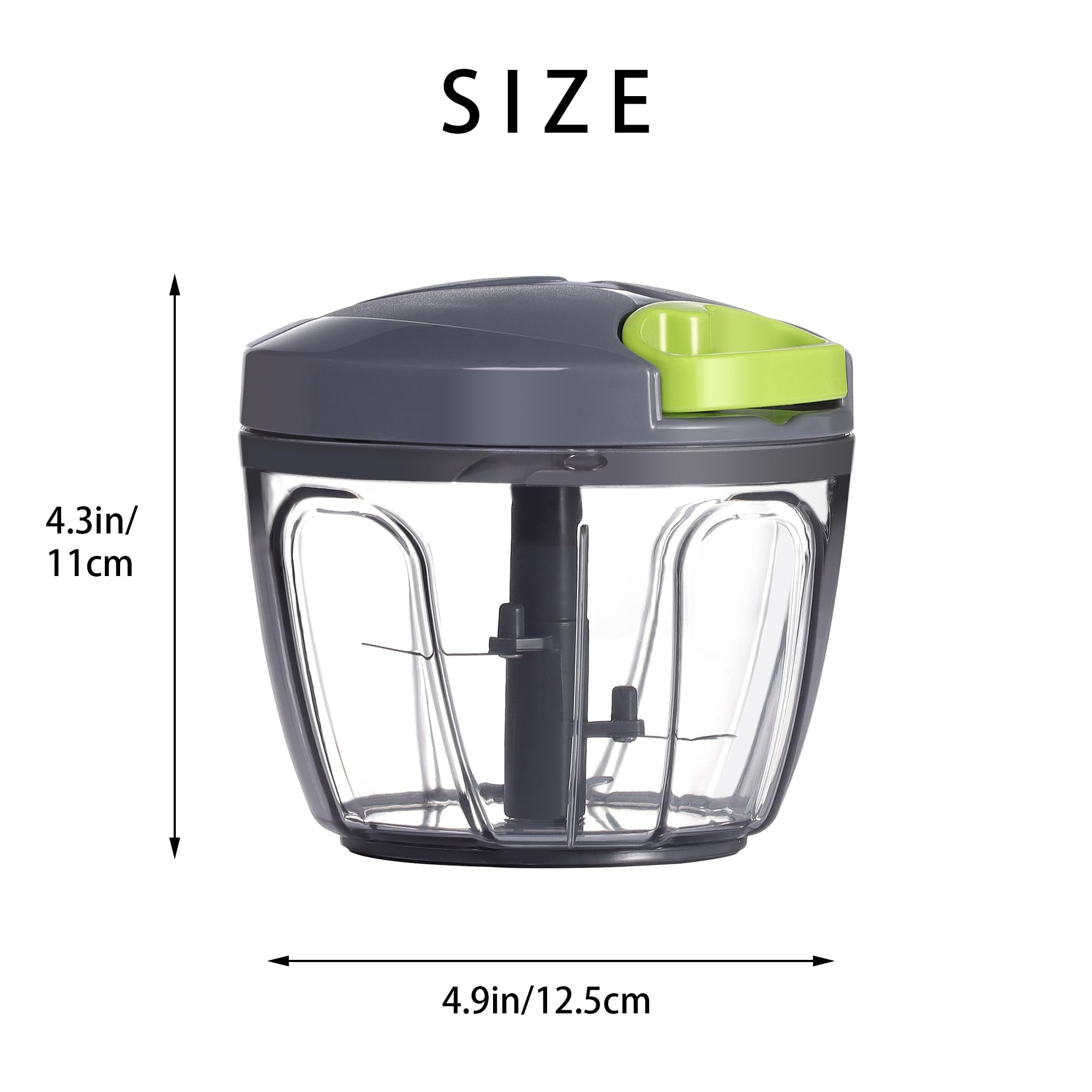 Ourokhome Procesador manual de alimentos, picador de verduras, portátil, cuerda de extracción manual, cortador de cebolla para verduras, jengibre, frutas, nueces, hierbas, etc., 650 ml, gris