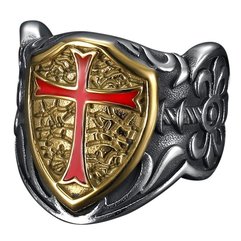 La chevalière en acier inoxydable avec blason des Templiers