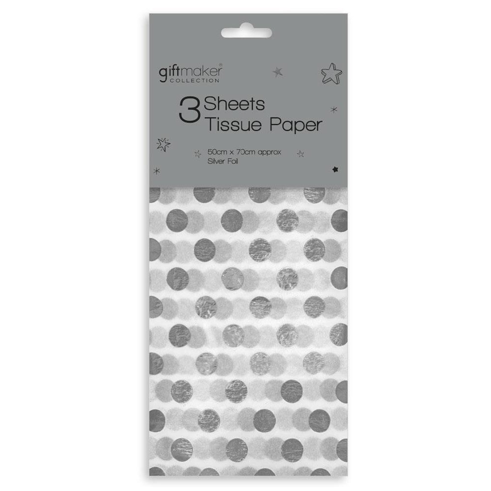 3 Sheets of Foil Spotty Gift Wrap Tissue Paper Choose from Gold Red Silver