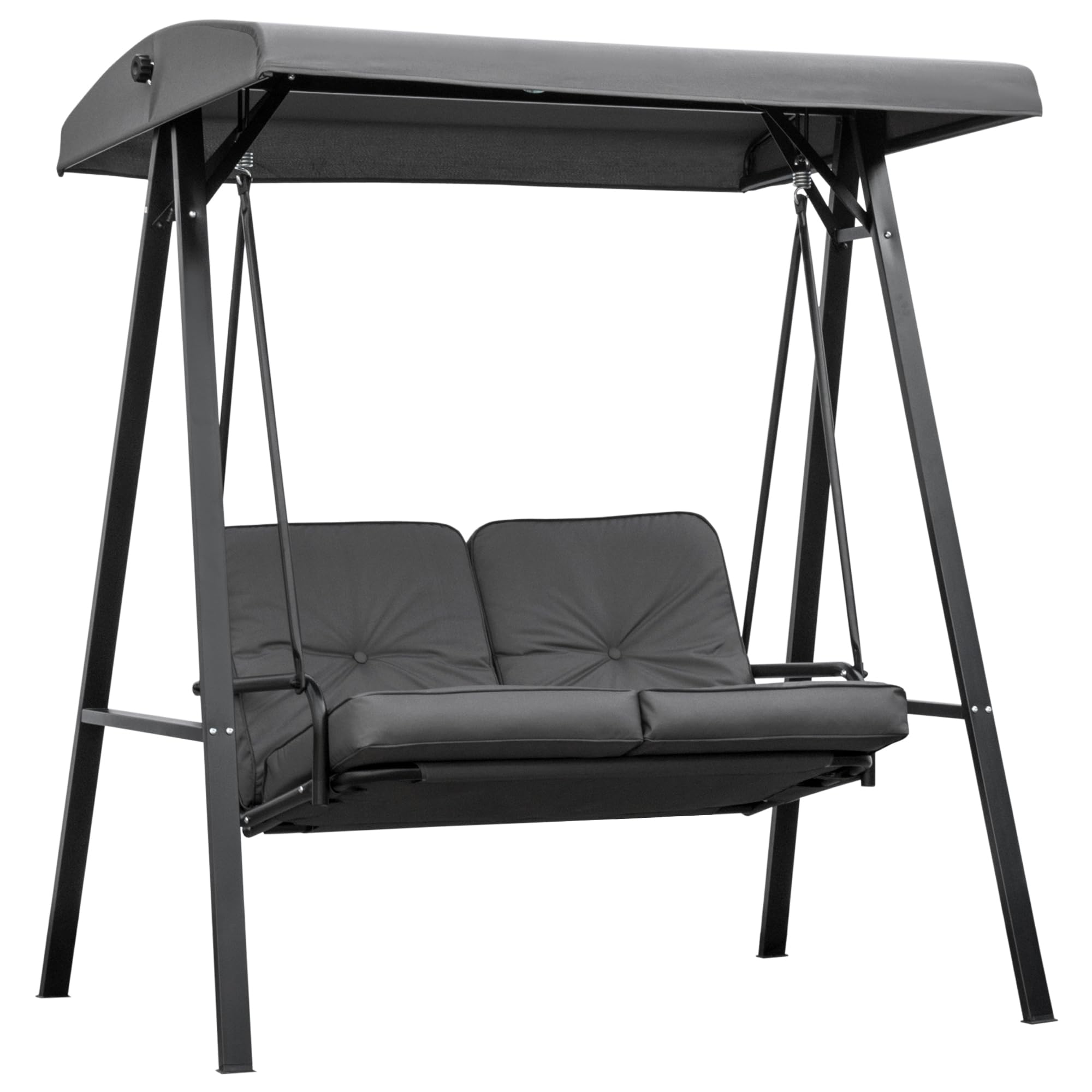 Outsunny Grey 2 Seater Garden Outdoor Swing Chair Hammock W/ Adjustable Canopy