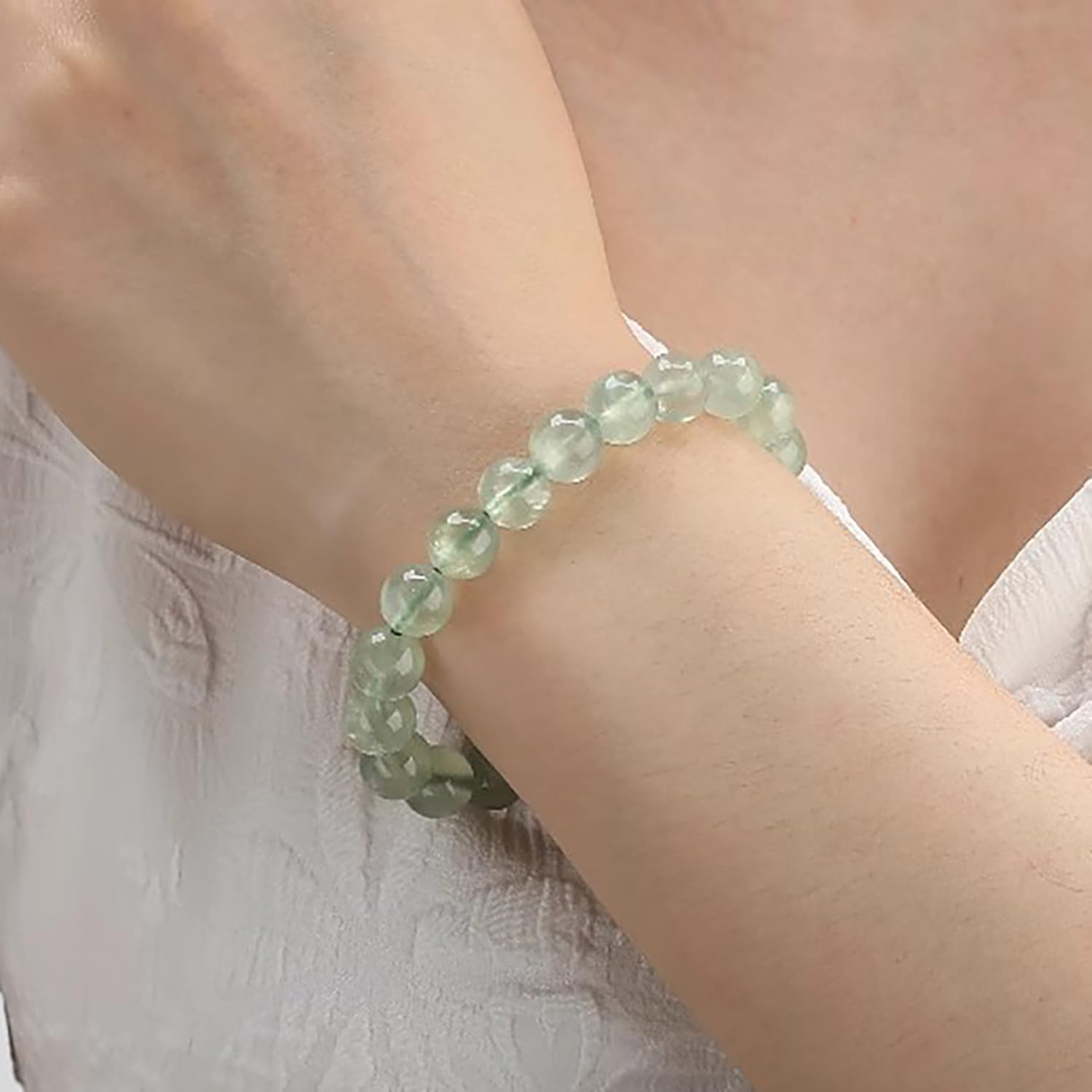 Pulsera redonda cuentas cristal, pulseras elásticas prehnita natural mujer