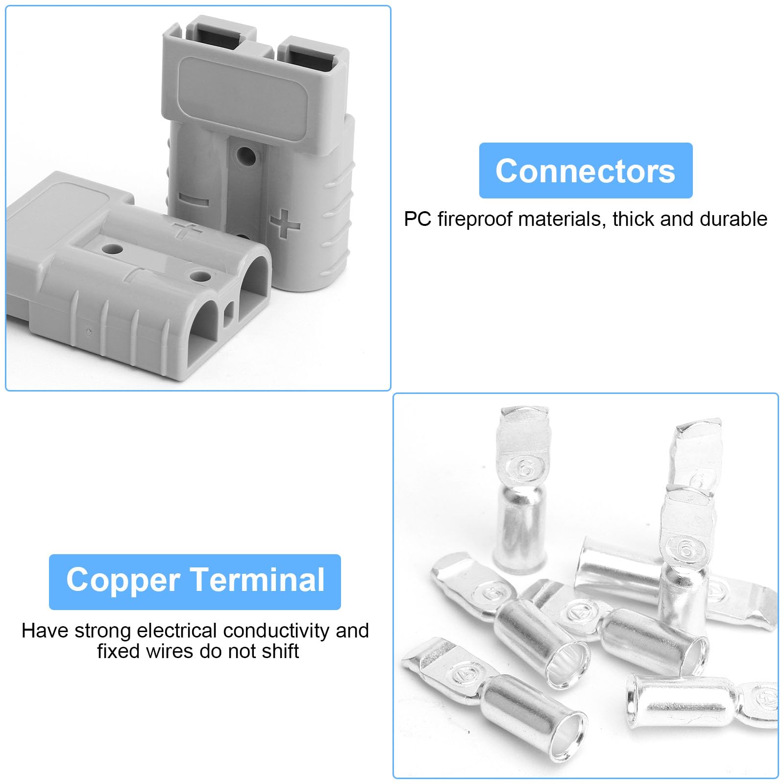 Kit Da 6 Connettori Anderson 50A 600V Con 12 Morsetti In Rame Argentato – Per Cavi 6-12 AWG, Ideale Per Camper, Solare E Auto