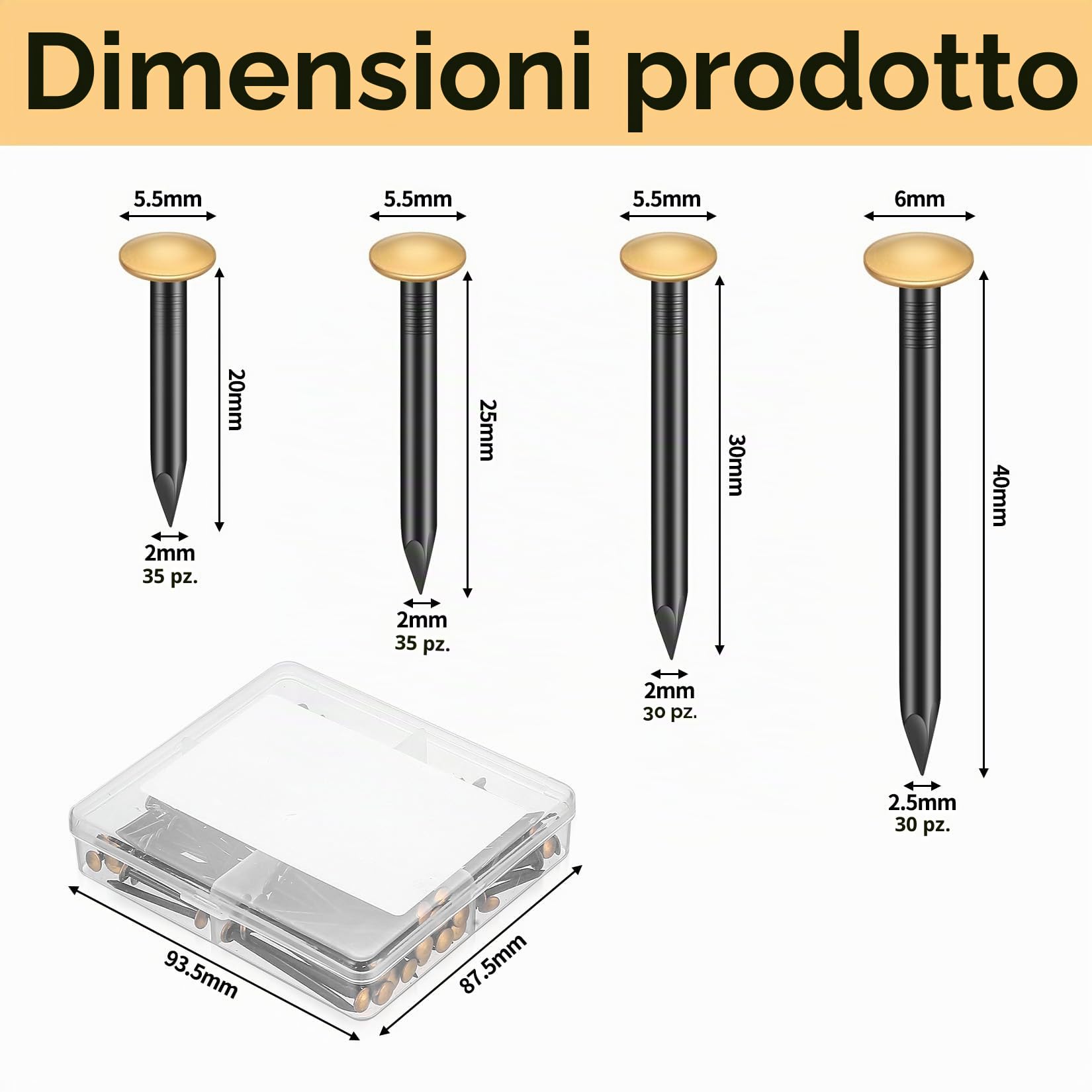 130 Pezzi Chiodi per Pareti in Cemento, Set di Chiodi in Acciaio per Calcestruzzo, Kit Chiodi, Chiodi per Appendere Quadri, Assortimento Chiodi per Intonaco Mattoni Legno, Set Chiodi in Acciaio