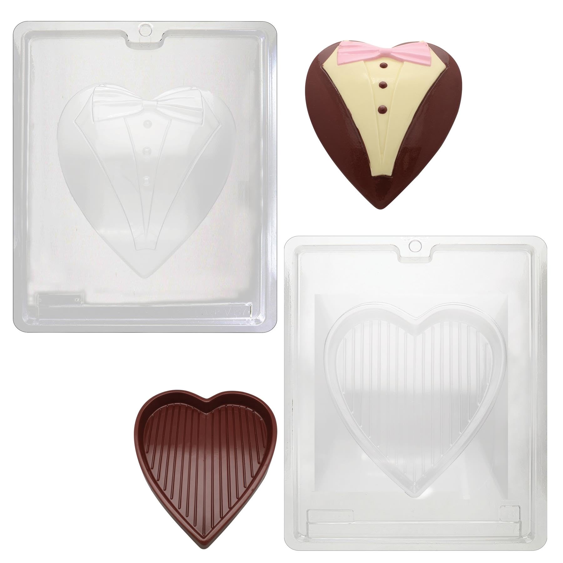 Cybrtrayd V301AE - Stampo per cioccolatini 3D con istruzioni e kit a 2 pezzi, per versare il cuore e lo smoking