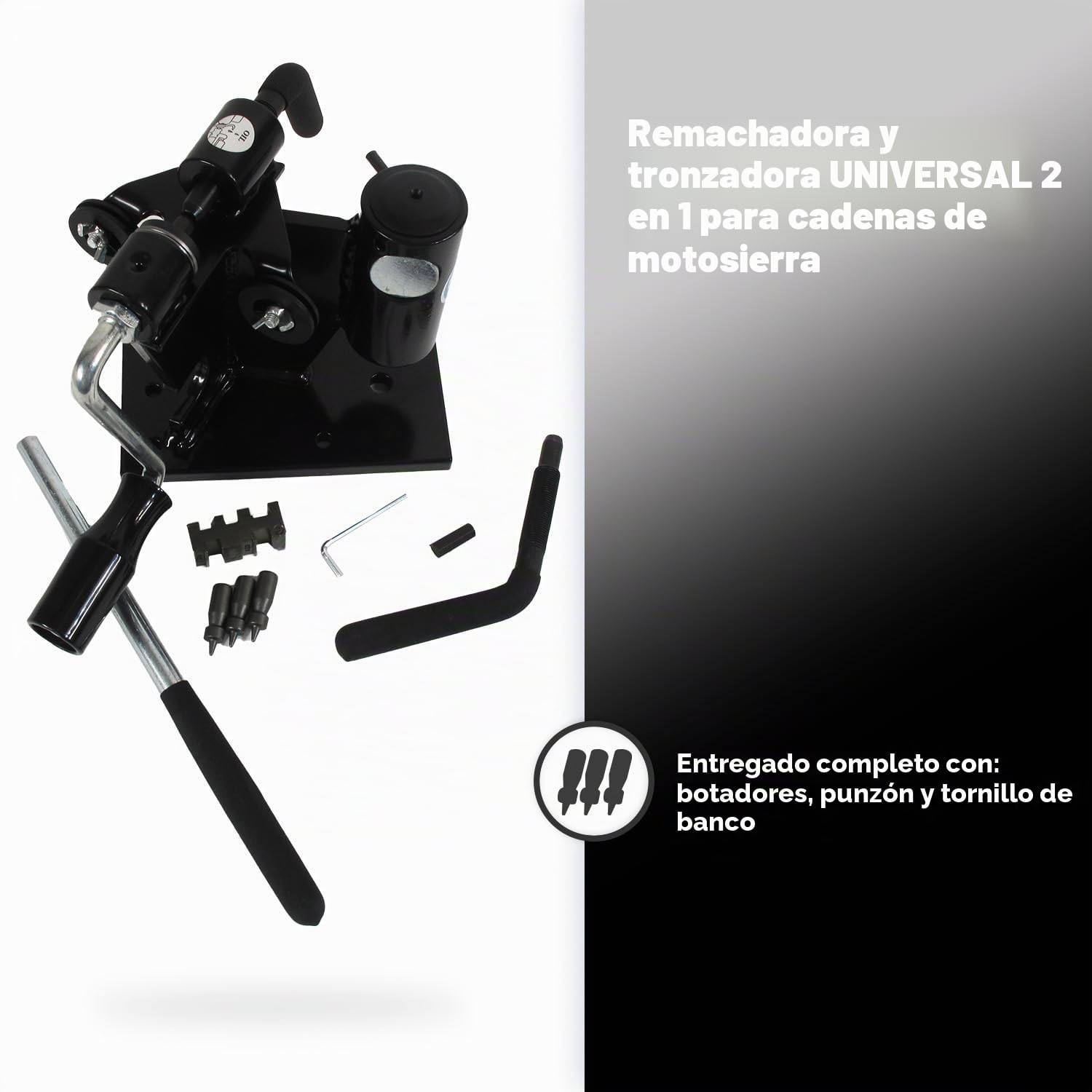 Universal – Derivadora y remachadora universal – 2 en 1 – para mantenimiento de cadenas de motosierra – adecuado para uso profesional e intensivo