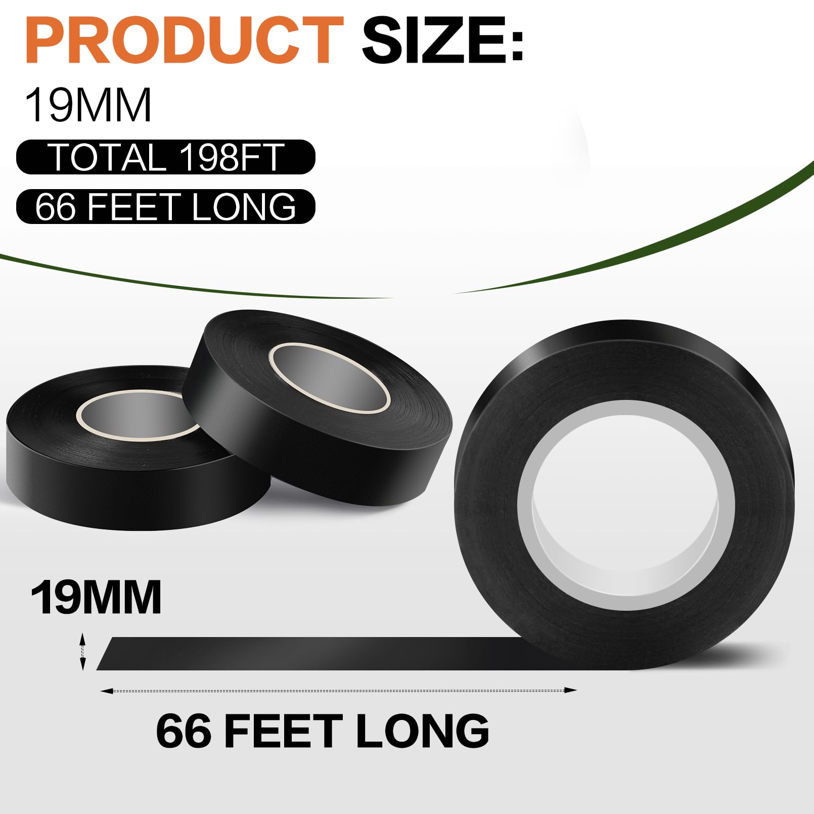 Nastro elettrico nero, confezione da 12, 19 mm x 20 m, rotolo da 0,13 mm | Nastro elettrico ad alta temperatura impermeabile, cavo d'isolamento ignifugo per uso all'aperto domestico