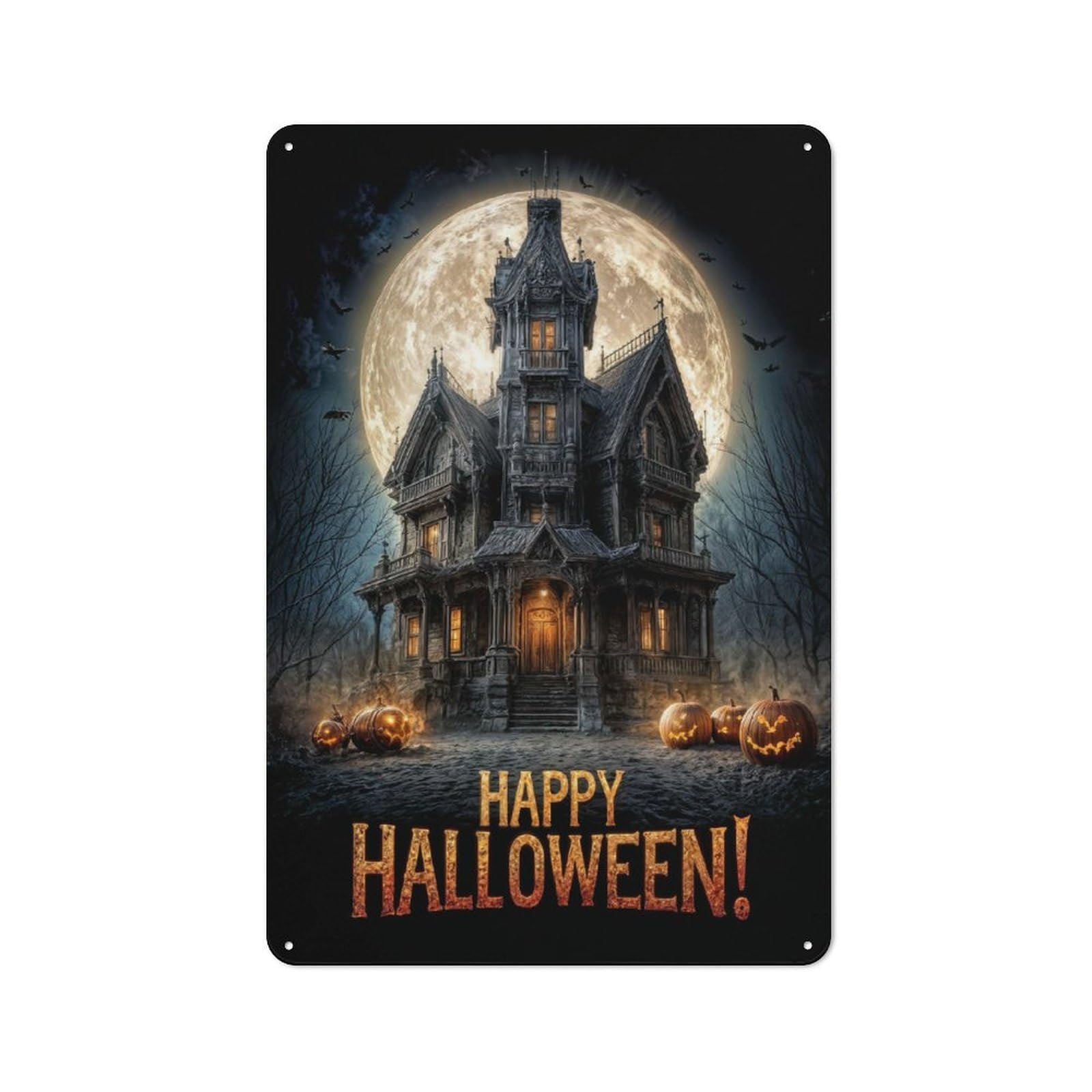 Happy Halloween Haunted House Rustic Metal Sign 30x20cm for Workshop Wall, for Collectors of Rustic Metal Wall Decor
