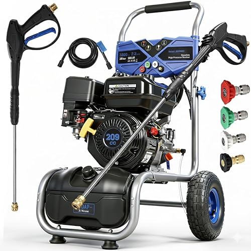 Miniatura 8 de Lavadora a presión de gas, 3500 PSI 2.3 GPM, lavadora de gas con manguera de 25 pies, 4 boquillas de conexión rápida, tanque de jabón a bordo, 209CC