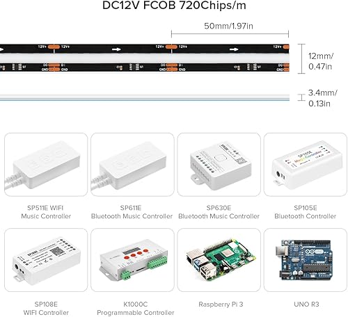 Miniatura 4 de BTF-LIGHTING FCOB WS2811 IC RGB Chip Flexible de Alta Densidad Uniforme Luz Persiguiendo Color Arco Iris Tira LED DC12V 720LEDm 3.2FT 20IC 0.472 in
