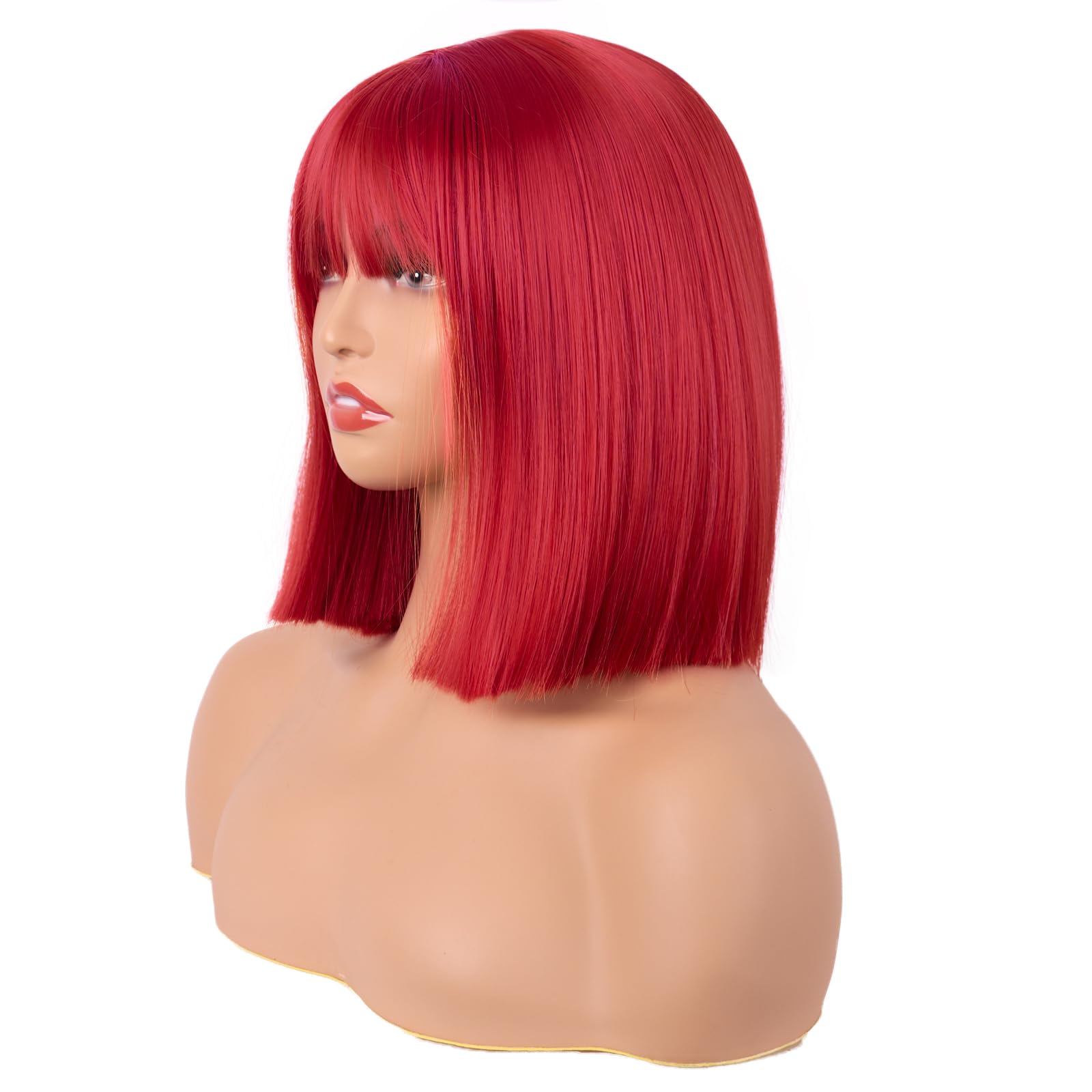 MapofBeauty 12 Inch/30 cm Straight Bob Flat Bangs Short Colorful Synthetic Hair Cosplay Party Wig (Bright Red) - Image 3
