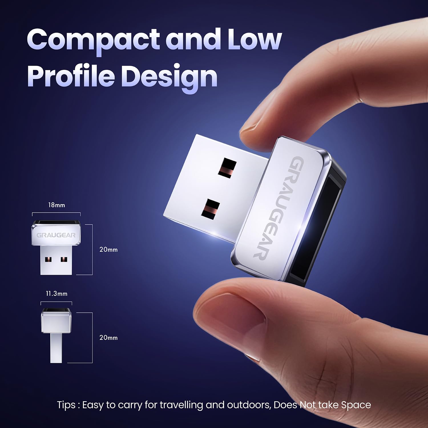 GRAUGEAR Capteur d'empreintes digitales USB pour PC [Keylogger] Fingerprint USB Passkey | Serrure biométrique tactile à 360° pour PC, prend en charge Windows 11 Hello, jusqu'à 10 empreintes par compte utilisateur