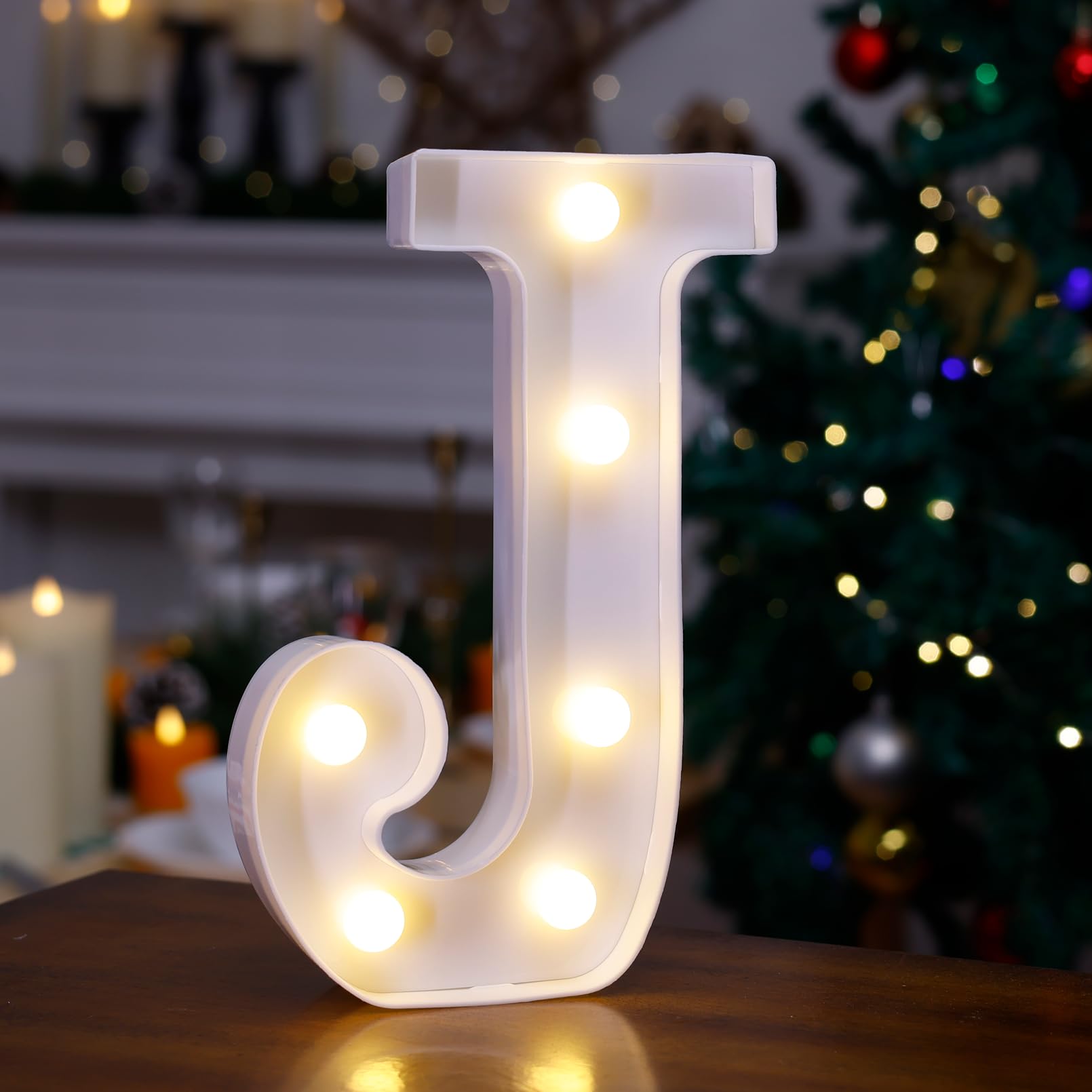 LED Marquee Sign Light Up Letters, 26 Alphabet Light Up Letters Sign, Battery Powered LED Letter Lights for Night Light, Wedding, Birthday, Party, Christmas or Home Decor(Letter J, Warm White)