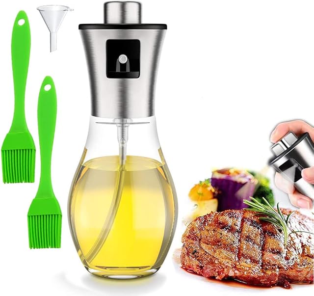 ZEACCT 200ml Olive Oil Sprayer Bottle Oil Dispenser Transparent Food-Grade Portable Spray Bottle Vinegar Bottle Air Fryer Stainless Steel for Salad, BBQ, Frying, Grilling, Kitchen Baking
