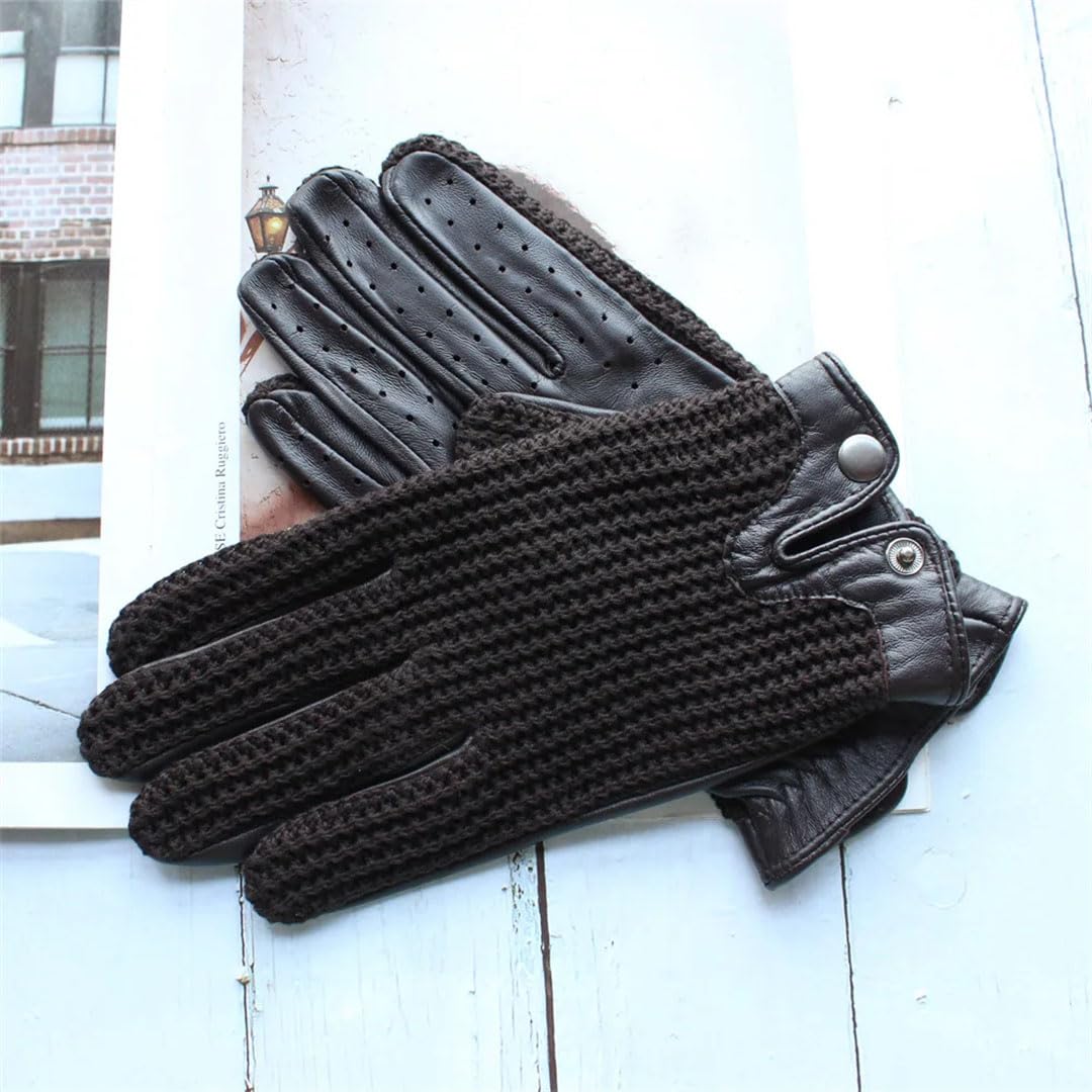 Damen Leder Fahren Anti-Rutsch-Handschuhe Touchscreen Gestrickt Reiten Motorrad Schaffell Handschuhe Champagner 9
