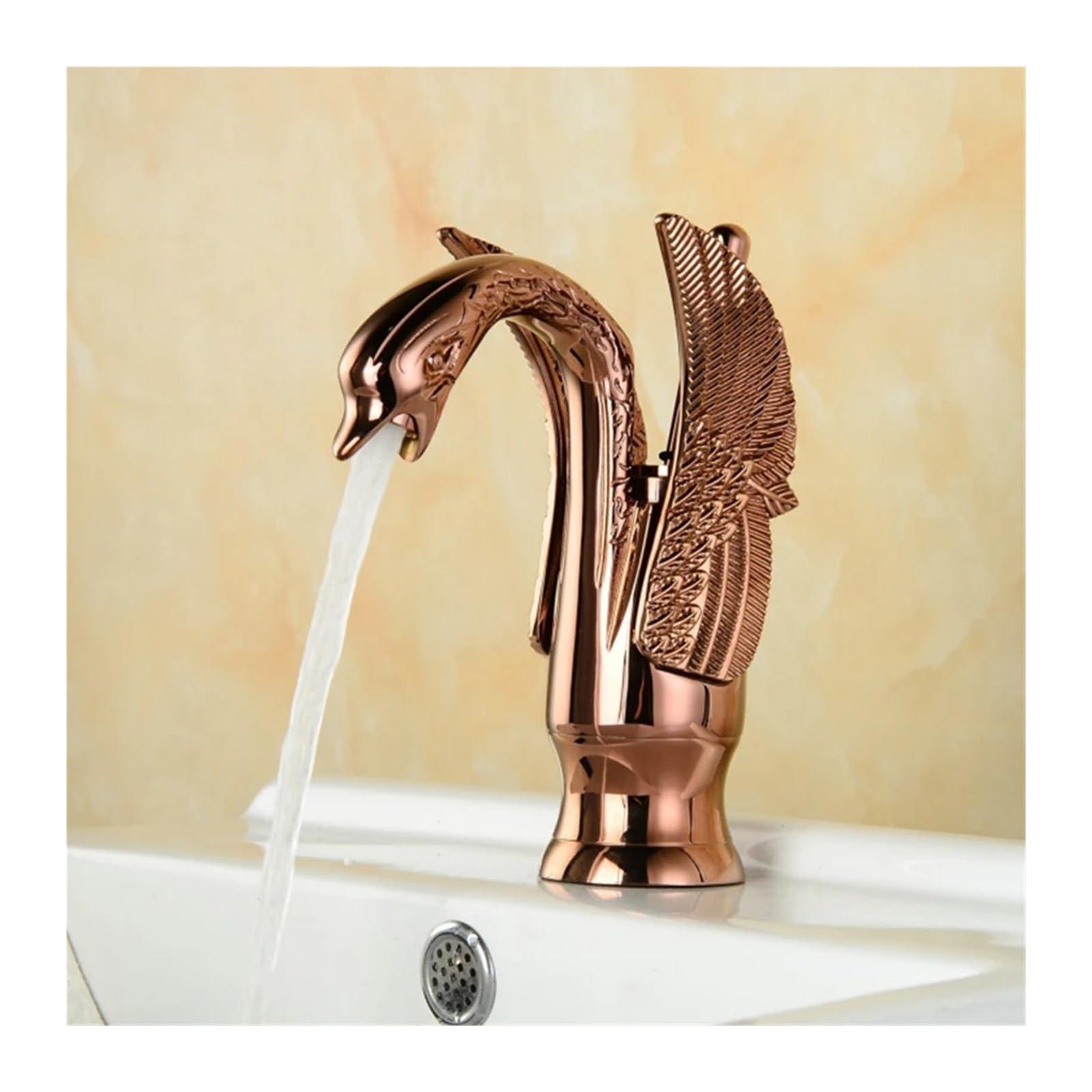 Robinet de lavabo cygne mitigeur eau chaude et froide pour vasque de salle de bain design doré