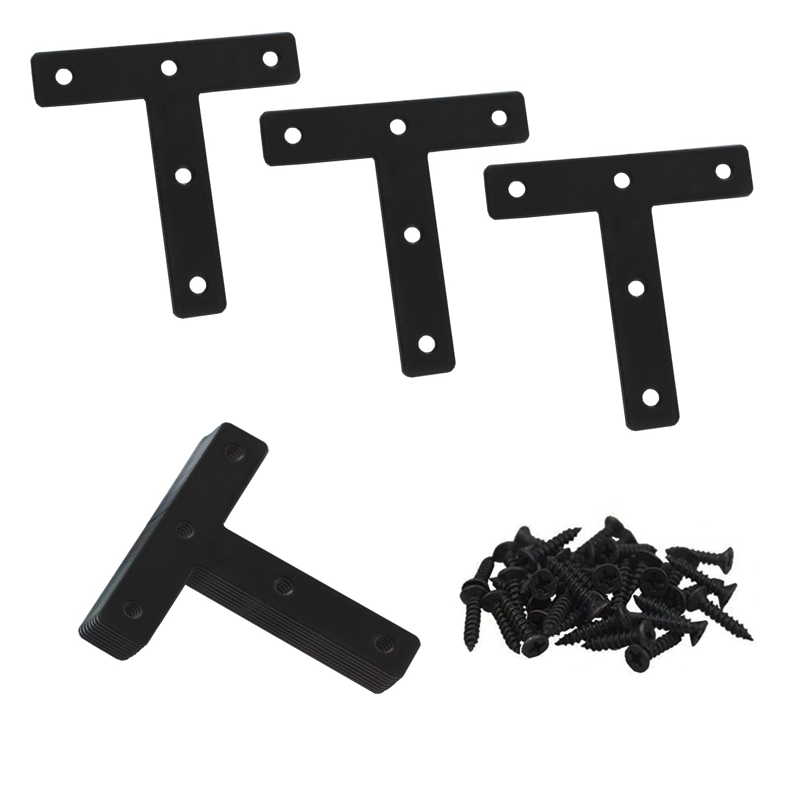 Paquete de 40 placas de reparación en forma de T, soporte de estante tipo T resistente, 80 mm x 80 mm, soporte de esquina de soporte en T, placas de reparación planas, soportes de fijación de