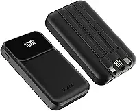 Basike Power Bank, Carregador Portátil Universal 10000mAh, USB-A(até 22.5W)+USB-C(até 20W) com 3 Cabos Integrados (USB-C, USB, Lightning) Carregamento Rápido, Led Indicador de Bateria (Preto)