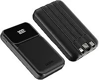 Basike Power Bank, Carregador Portátil Universal 10000mAh, USB-A(até 22.5W)+USB-C(até 20W) com 3 Cabos Integrados (USB-C, USB, Lightning) Carregamento Rápido, Led Indicador de Bateria (Preto)