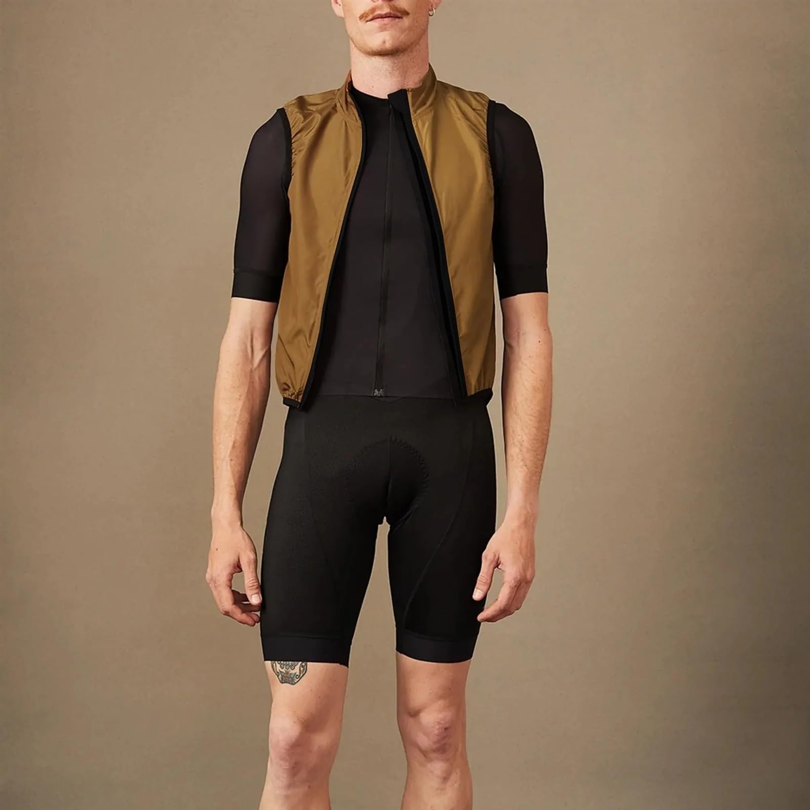 Weste Radfahren Herren Ärmellose Reitweste for Herren, Winddicht, wasserdicht, Regenjacke, Fahrradnetz-Shirt, Fahrradweste(Brown,XS)