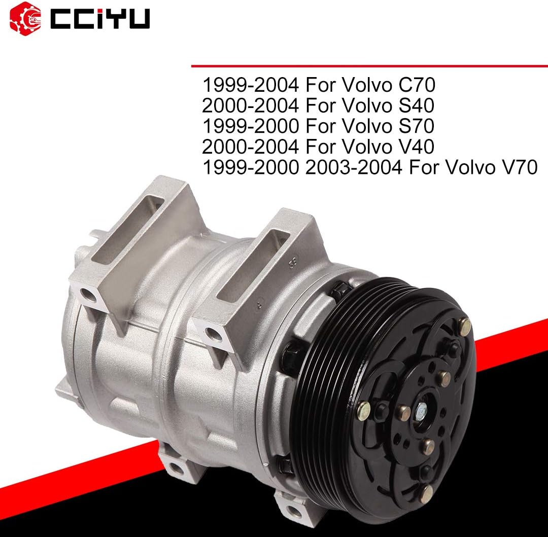 cciyu Air Conditioning Compressor for Volvo C70 S70 2.4L Volvo V40 1.9L 1999-2005 AC Compressor for Car 6 Grooves