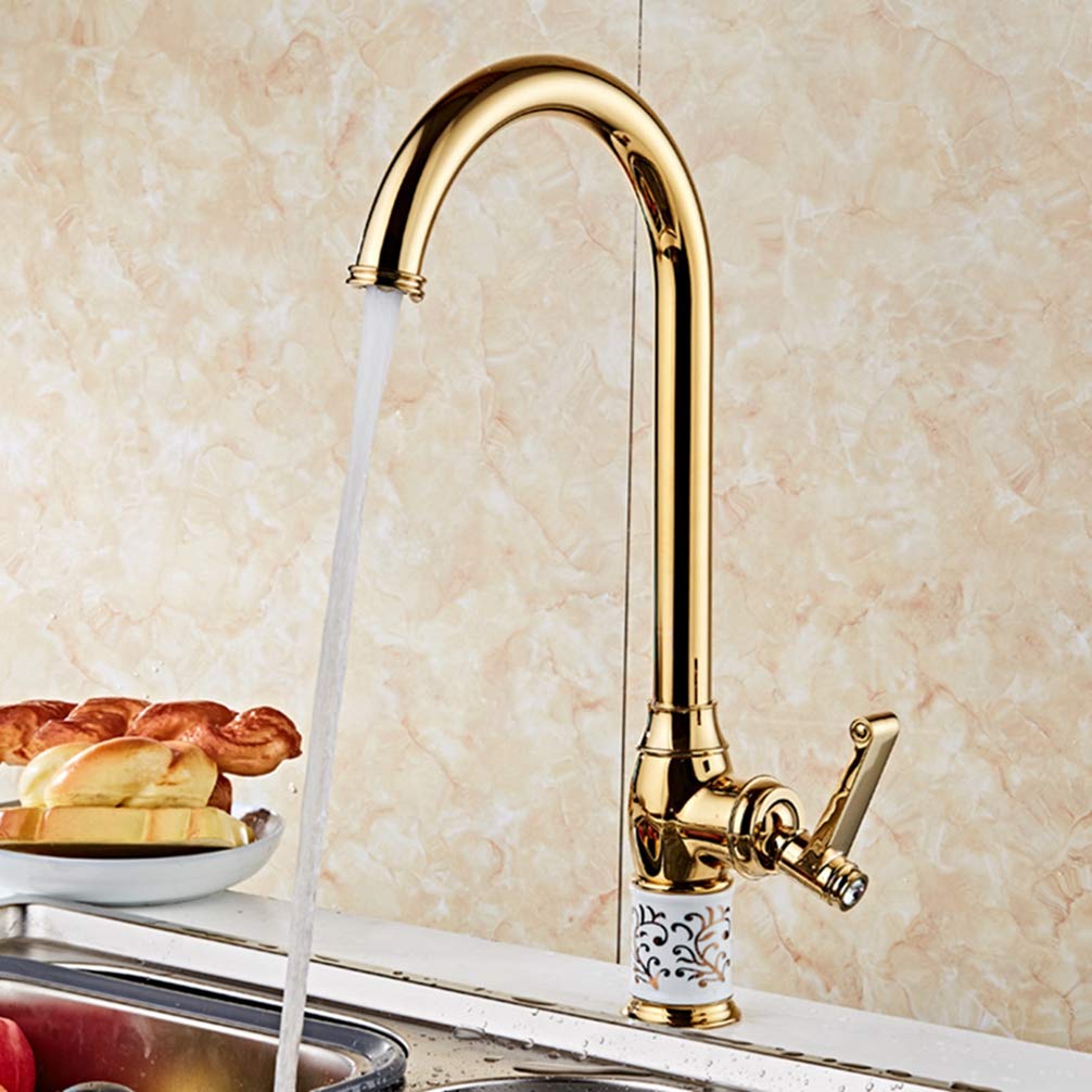 Single Handle Gold Kitchen Faucet Rose Mixer Sink Hot & Cold Taps Tap 360 Degree Swivel,Gold