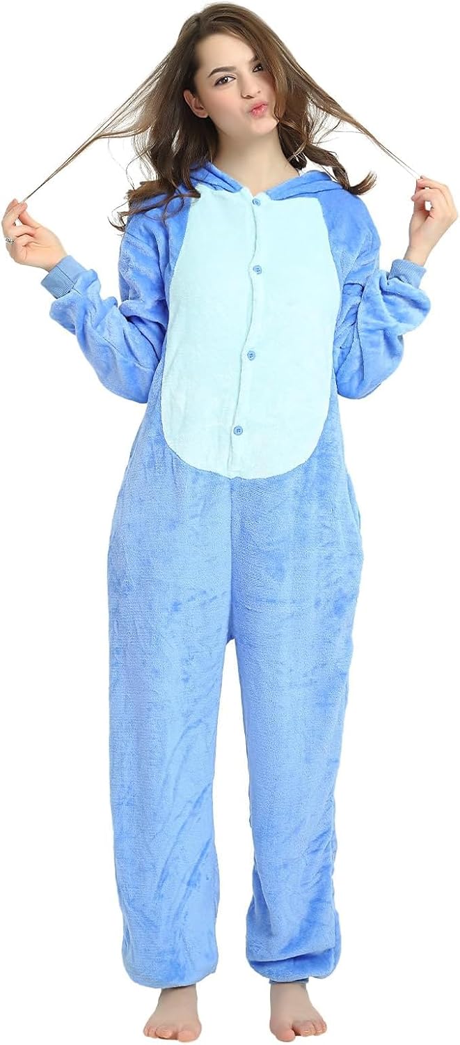 Unisex Adult Onesie Halloween Costume Plush Cosplay Christmas Pajamas Homewear (L, Blue) - Image 2