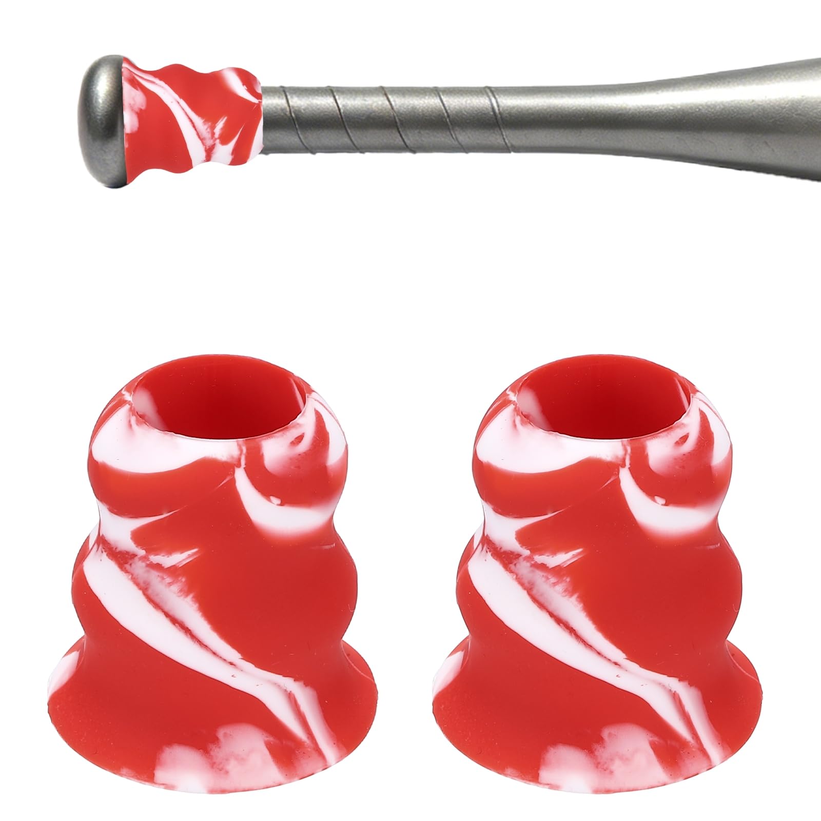 YELARXI Bat Taper, Bat Knob Taper Softball Grip Silicone Non-slip Ergonomic Enhanced Grip Easy Installation 2Pcs & Red-White - Fit for (Most Softball Bats/Baseball) โ image 1