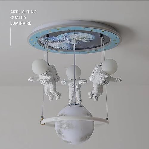 Miniatura 7 de QQXX Lámpara de techo de astronauta de dibujos animados, luz de techo empotrada con tema espacial para dormitorio de niños, lámpara de techo LED