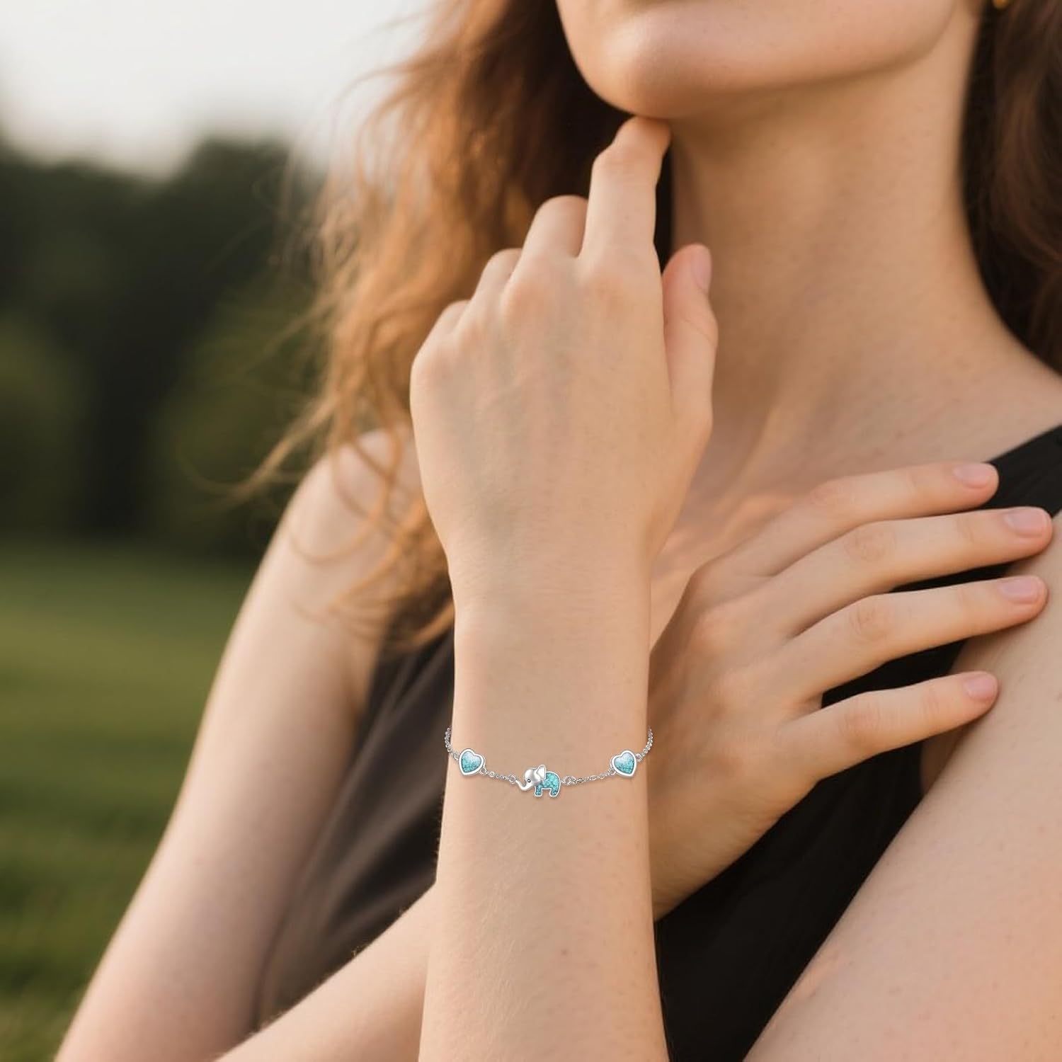 URONE Elephant Bracelet for Women 925 Sterling Silver Turquoise Heart Elephant Bracelet Animals Jewelry Gifts for Mom