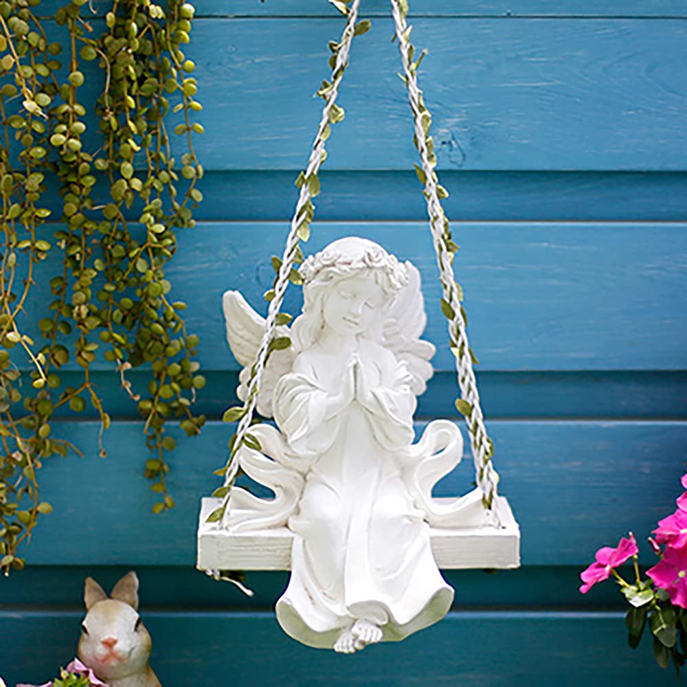 Garten Ornament Sitzen Fee Figur Schaukel Engel Statue Betende Skulptur Memorial Angel Garden Feature,White