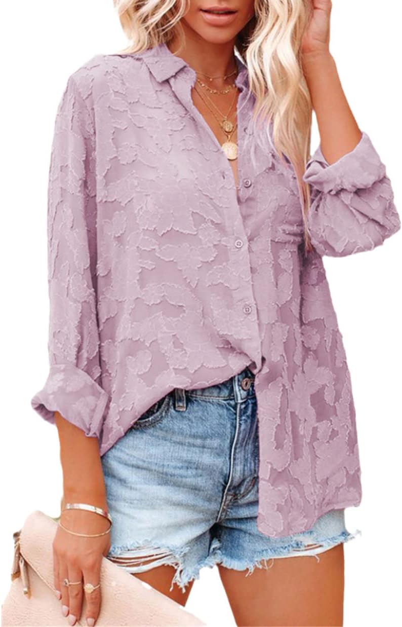 Women's Candy Colors Basic Top Turn-Down Collar Long Sleeve Solid Button Blouses
