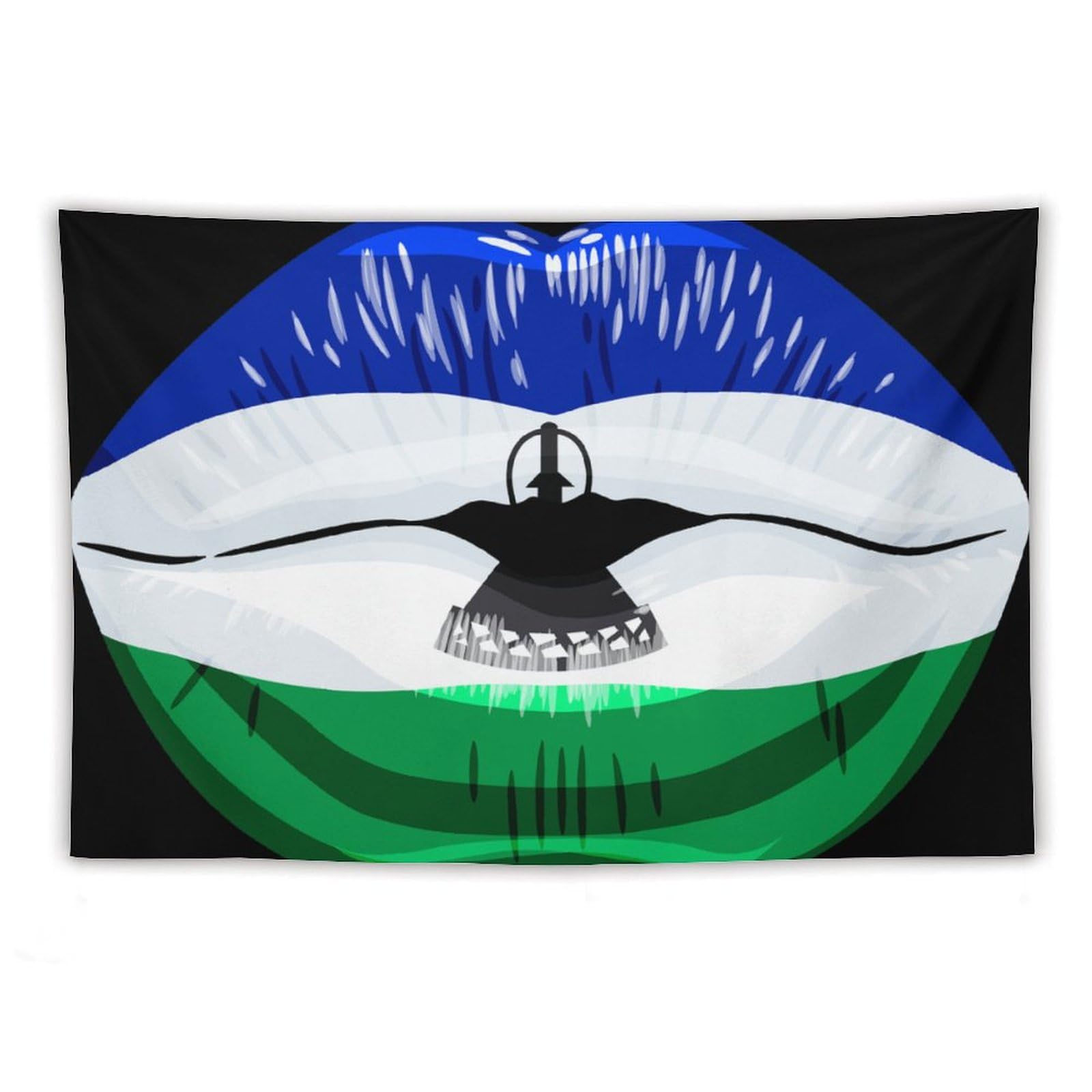 XingFox Lesotho Flag Lips Tapestry Wall Hanging National Flag Tapestry for Room Bedroom Dorm Aesthetic Decorations, 40"x60"