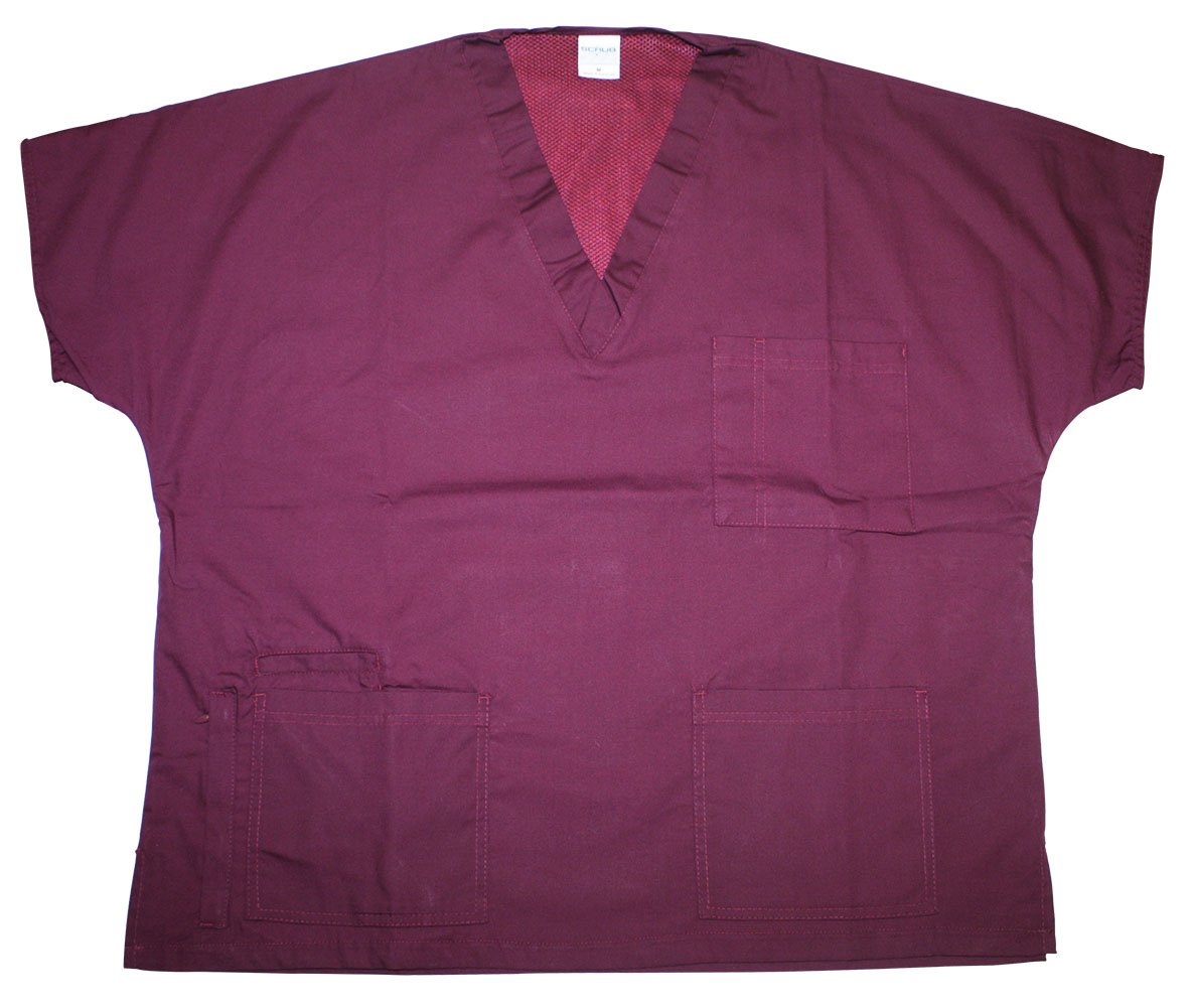 Three Pocket Unisex Scrub Tech Top (X-Large, Wine)
