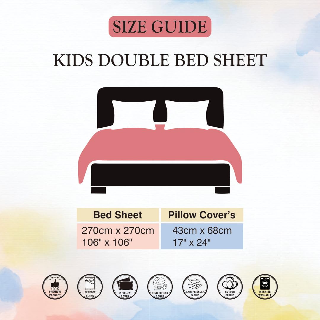 Athom Living Disney Frozen Themed Cotton Double Bedsheet Set with 2 Matching Pillow Cover, Premium Soft Fabric, Vibrant Designs, Perfect for Kids Bedroom, Easy Wash & Durable | 270x270 cm 4