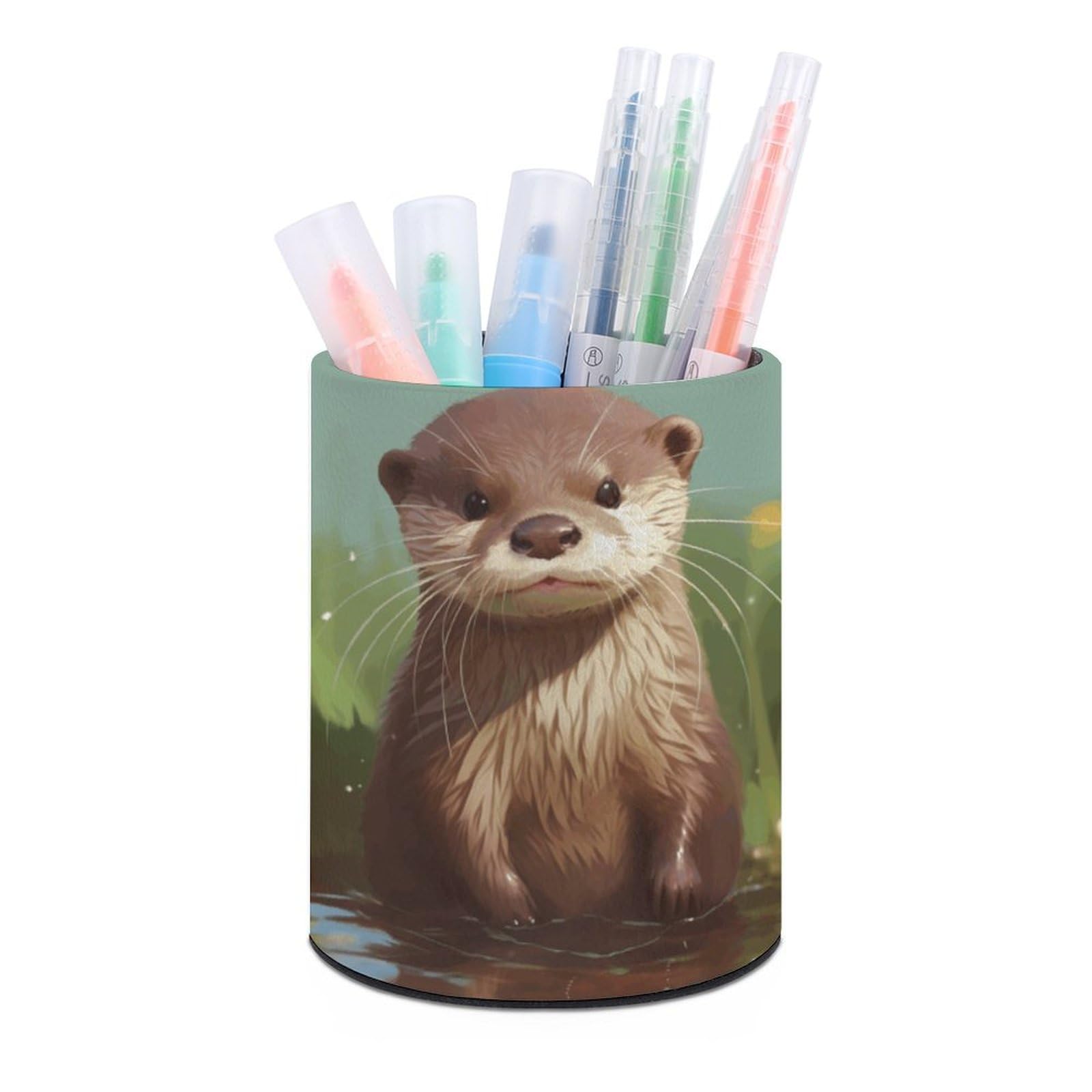 JTREHY Round Pen Holder,Cute Otter Printed Makeup Brush Storage Box for Home Office Dressing Table