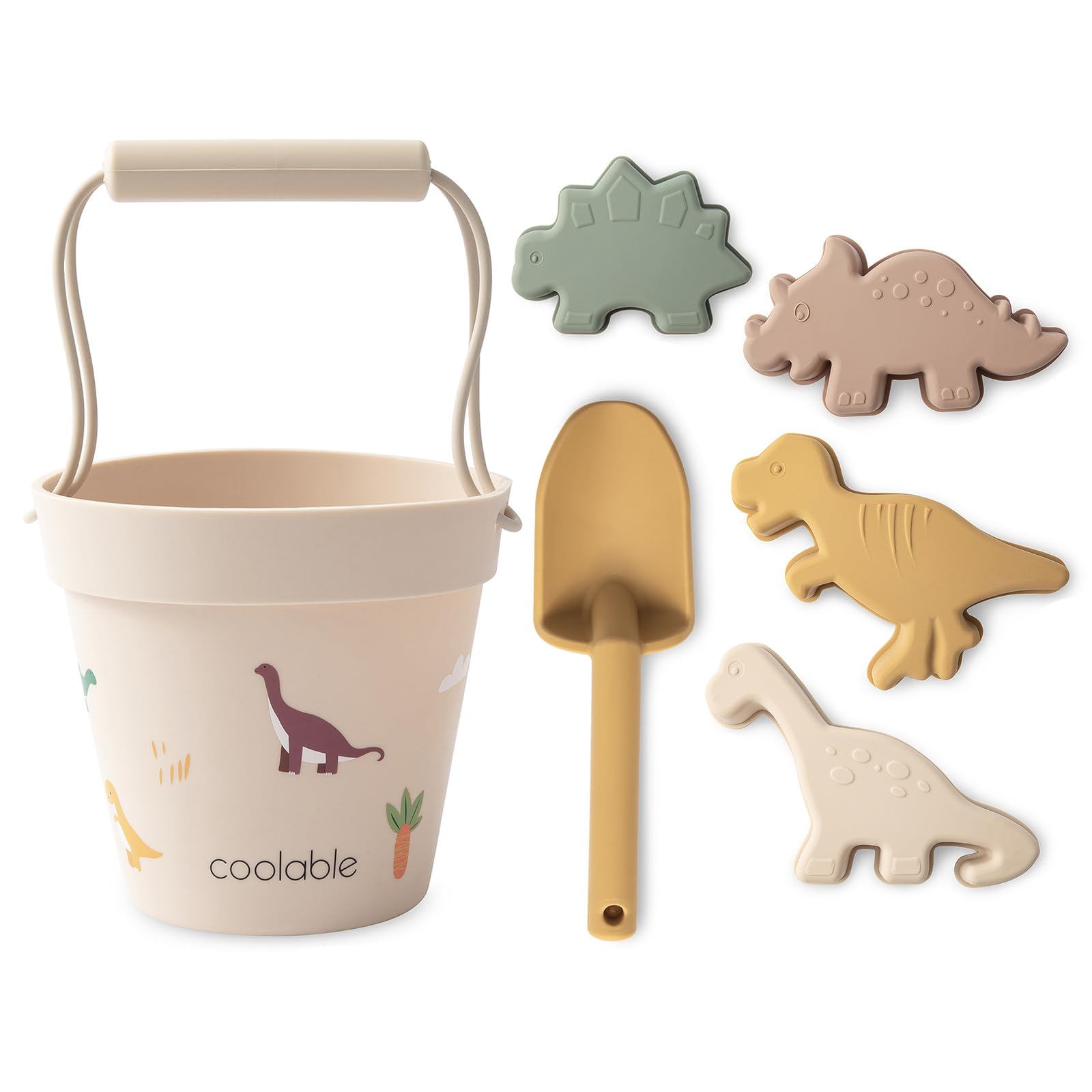 coolable 6 PCS beach toys for kids silicone beach toy set including bucket shovel and 4 sand molds for boys and girls