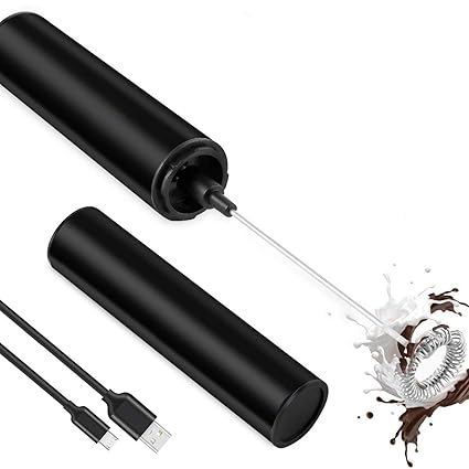 InstaCuppa Travel Milk Frother Hand held Electric Coffee Beater with Rechargeable Battery USB Charging Cable, Travel Casing (Black)