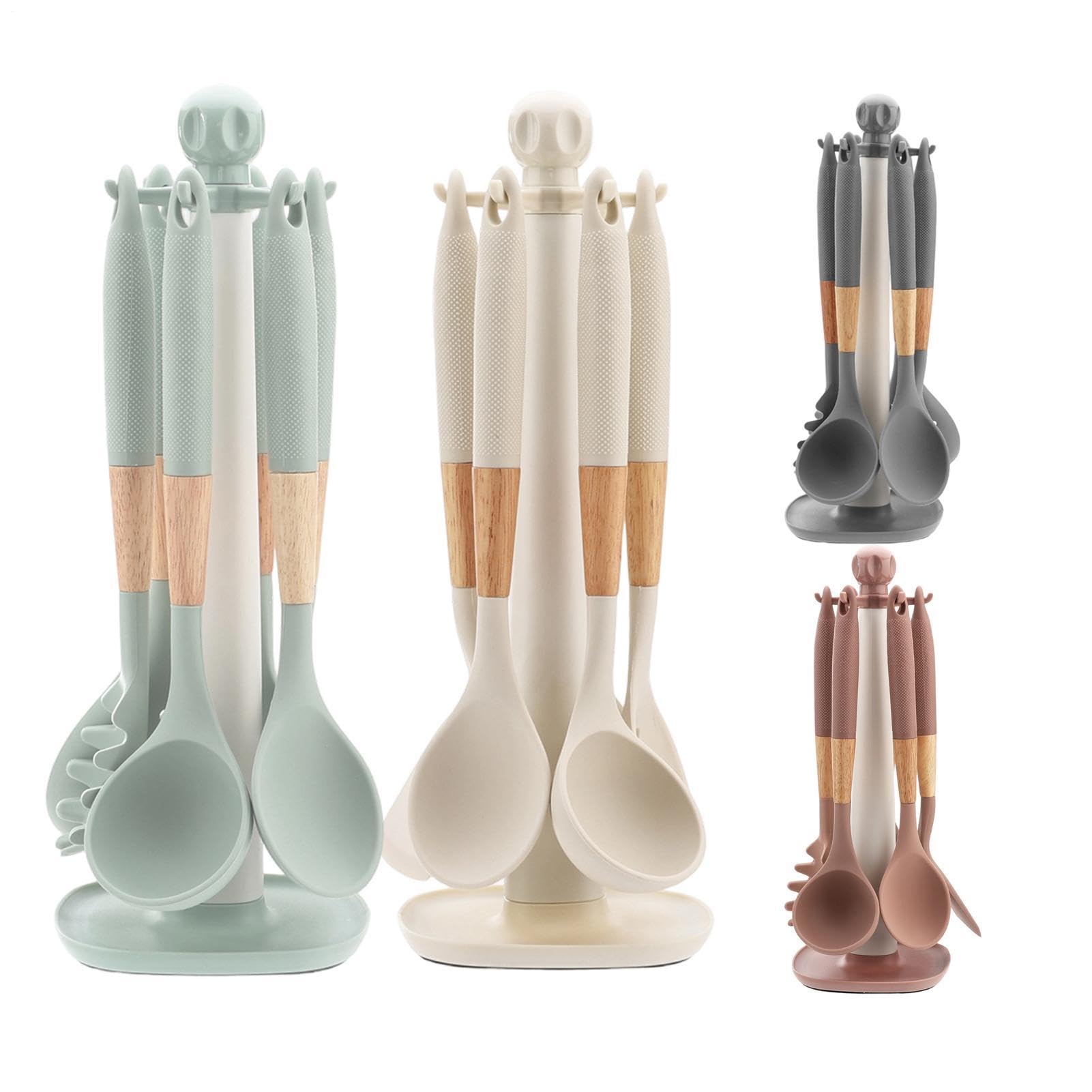 Utensilios de Cocina de Silicona Set de 7 Piezas con Mango Largo, | Fáciles de para Cocinar para Hogar, Apartamento, Restaurante, Camping, Cocinar,
