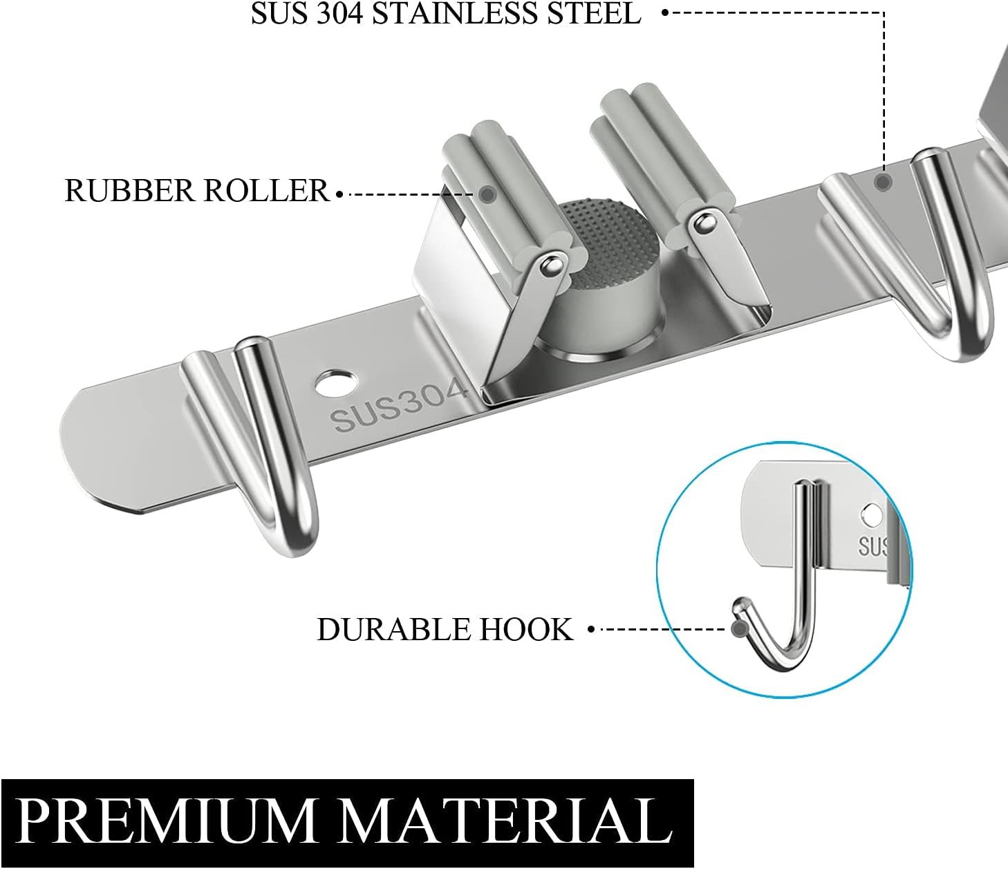 Bowdanie Broom Organizer Wall Mount 2 Pack Heavy Duty Broom Holder Stainless Steel Broom Hanger with 4 Racks and 5 Hooks