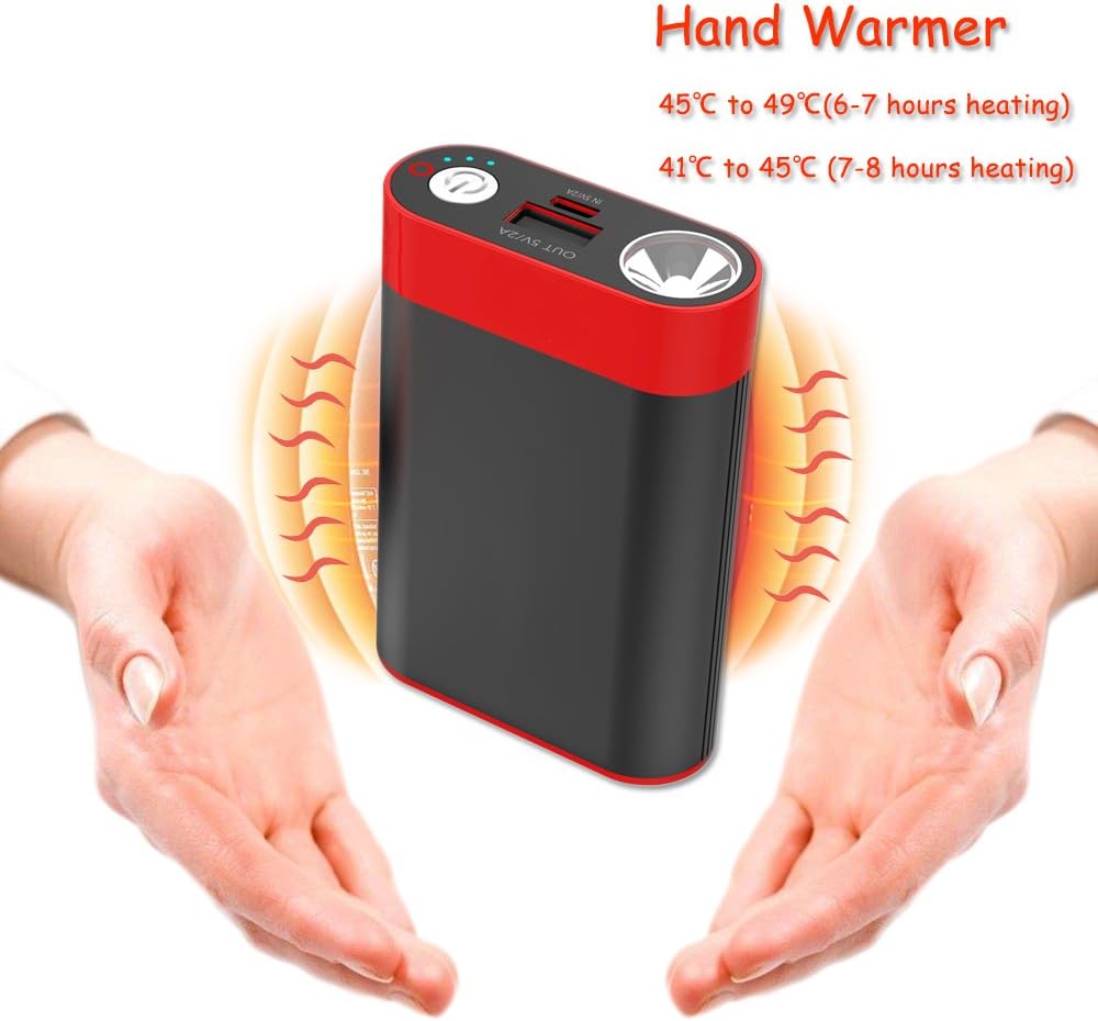 Rechargeable Hand Warmer, Reusable Handwarmers, USB Hand Warmer with LED Flashlight for Cold Winter/Christmas/Women/Children/Girls/Parents (7800 Black)