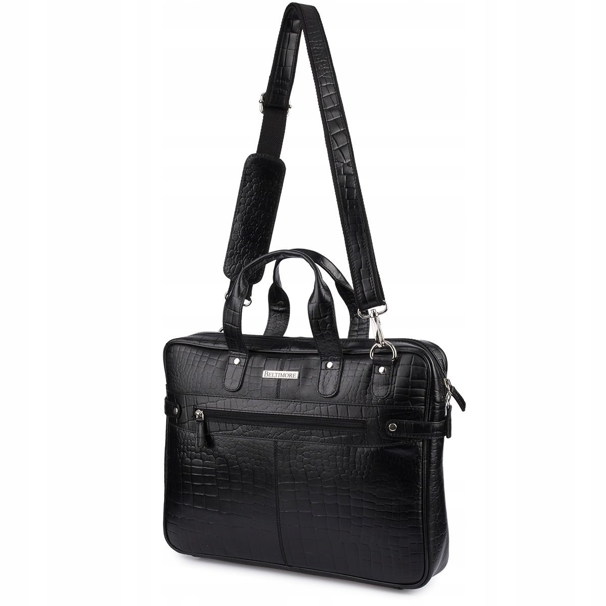 Aktentasche aus Leder Kroko für Laptop 15" 6 schwarz A4