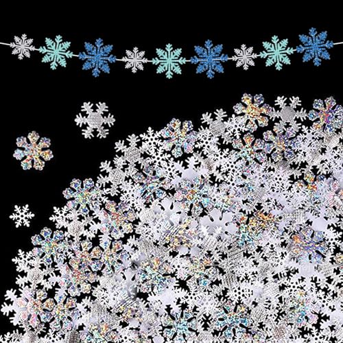 CVDYWDJIE 300 Piezas De Confeti De Copo De Nieve Y 1 Pieza De Bandera De Copo De Nieve, Decoraciones Temáticas De Invierno, Decoraciones Brillantes, Accesorios De Decoración para Fiestas