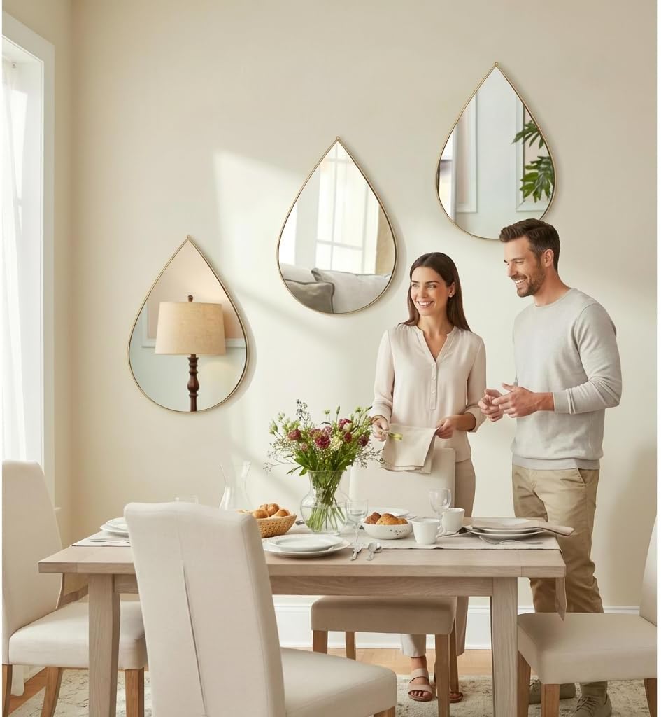 DECANIT Decorative Wall Mirrors Set of 3,Gold Accent Hanging Mirrors for Living Room, Bedroom & Entryway – Modern Farmhouse & Boho Home Decor