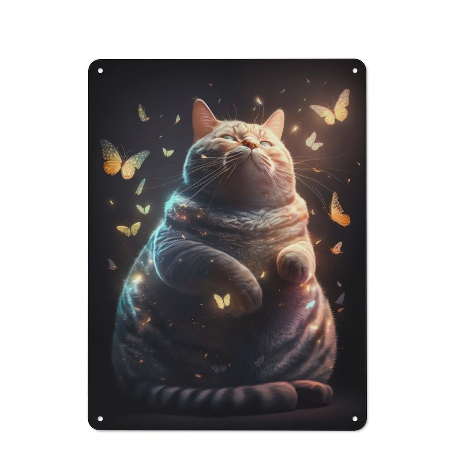 Junmoney Fat Cat Butterfly Fantasy Retro Tin Sign 40X30cm Featuring For Home Bar Wall, For Collectors Decorating Home Bars And Entertaining Spaces