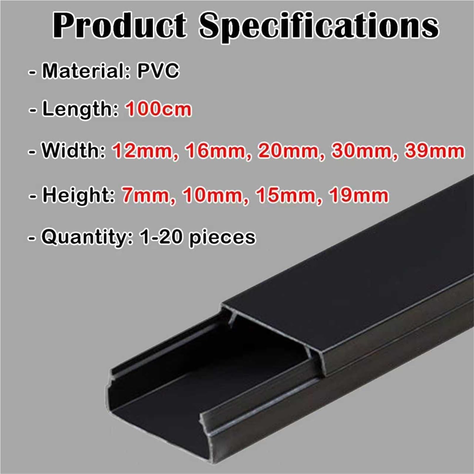 calpestabile passacavi Copricavo Schermante Nero/grigio, Protezione Per Cavi Da Pavimento Da 12, 16, 20, 30, 39 Mm Di Larghezza Ufficio, Per Nascondere ​​PVC(B-20 pcs,W H 12mm x 7mm)