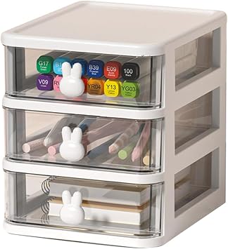 Bunny Drawer, Bunny Drawer Organizer with Bunny Handle Large Capacity Drawer Organizer for Books, Pens, Office Supplies, and Small Accessories 3 drawer, White